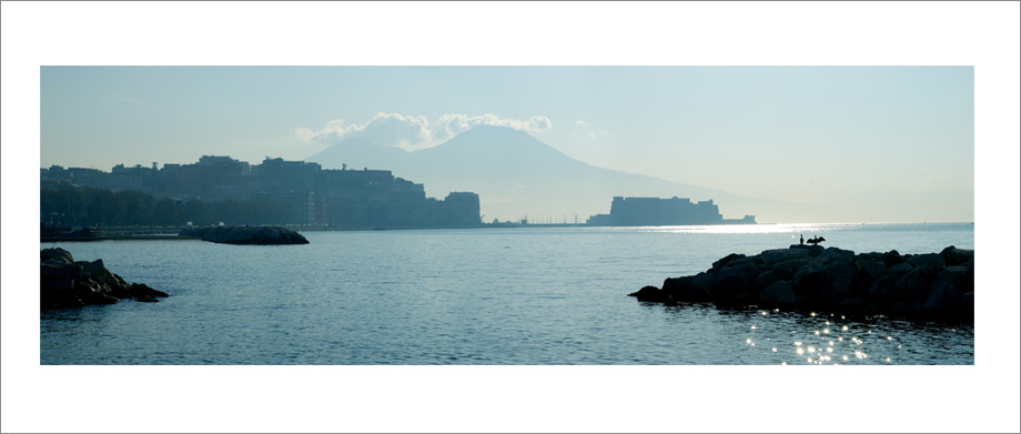 Digital landscape panoramic photography of View of Mount Vesuvius from the Bay of Naples.