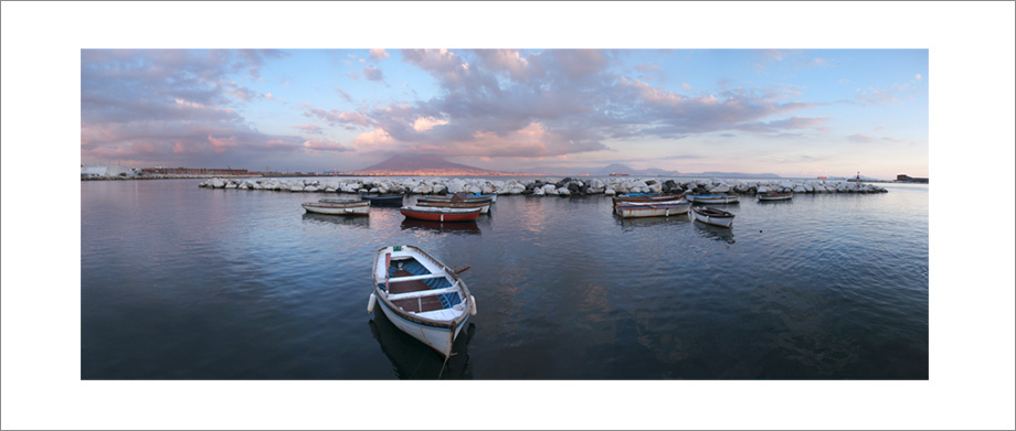 Digital landscape panoramic photography of View of Mount Vesuvius from the Bay of Naples.