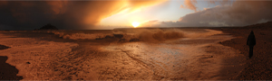 digital panoramic photograph of St Michael's Mount, sunset, Cornwall